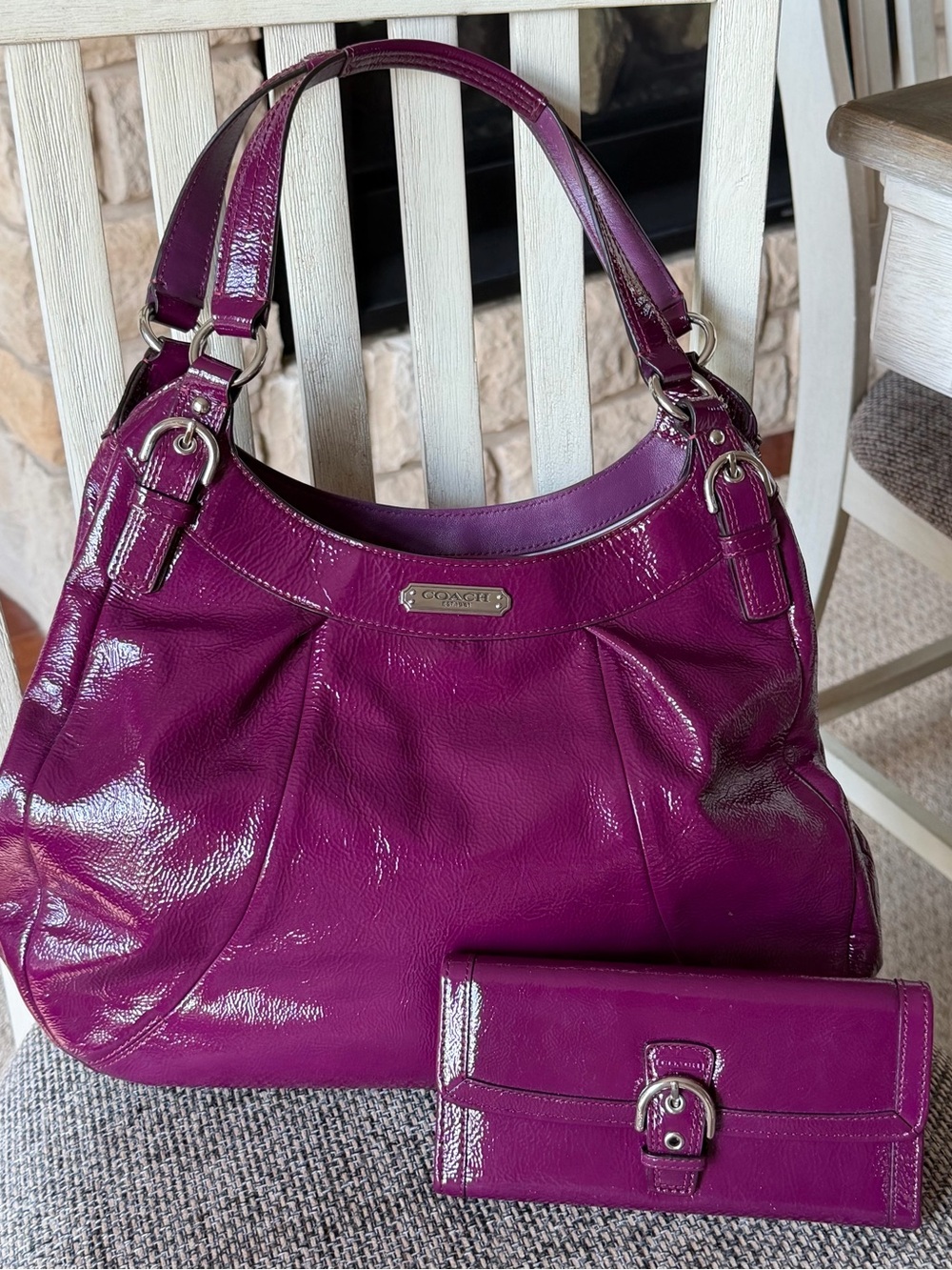 Vintage Coach SoHo Large Hobo Bag & Matching Wallet Set F19708 Patent Leather